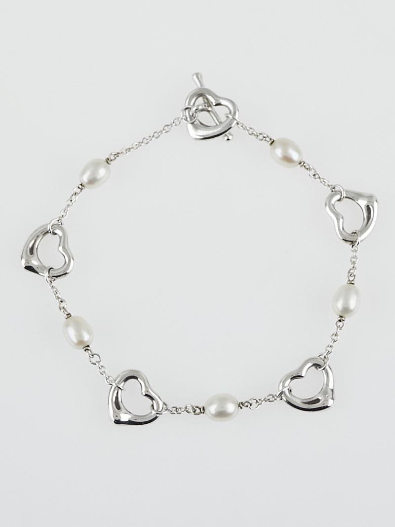 Tiffany Co. Sterling Silver and Pearl Elsa Peretti Open Heart