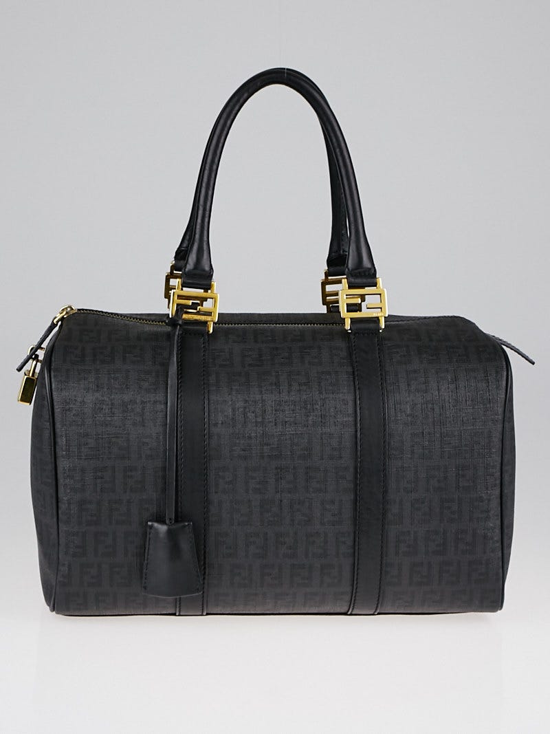 Fendi Black Zucchino Spalmati Canvas Forever Bauletto Boston