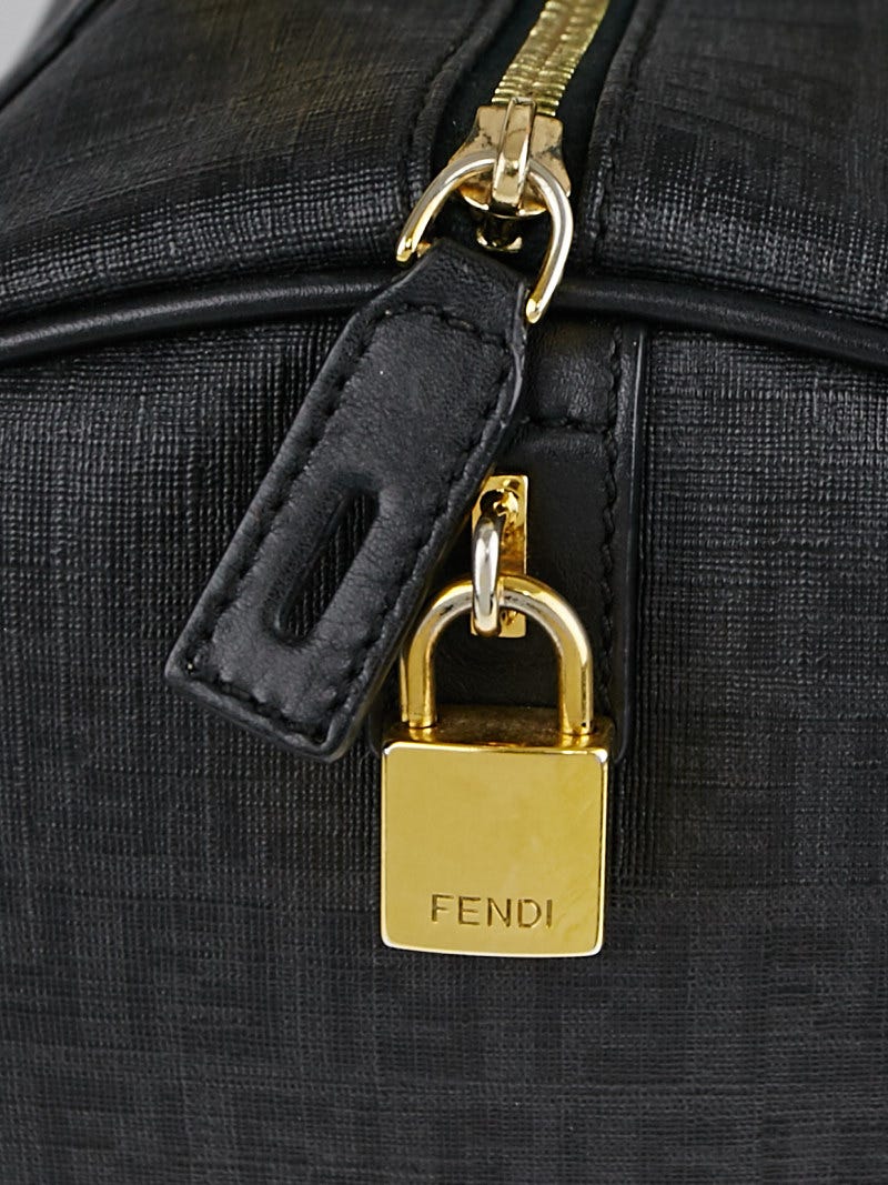 Fendi Black Zucchino Spalmati Canvas Forever Bauletto Boston