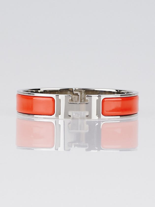 Hermes Orange Enamel Palladium Plated Clic H Narrow PM Bracelet