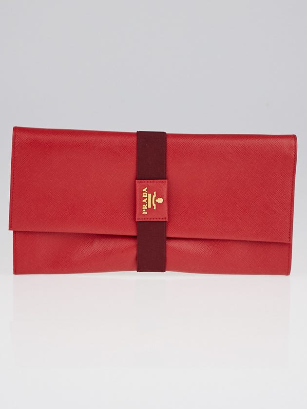 Prada Red Saffiano Leather Clutch Bag 1M1301
