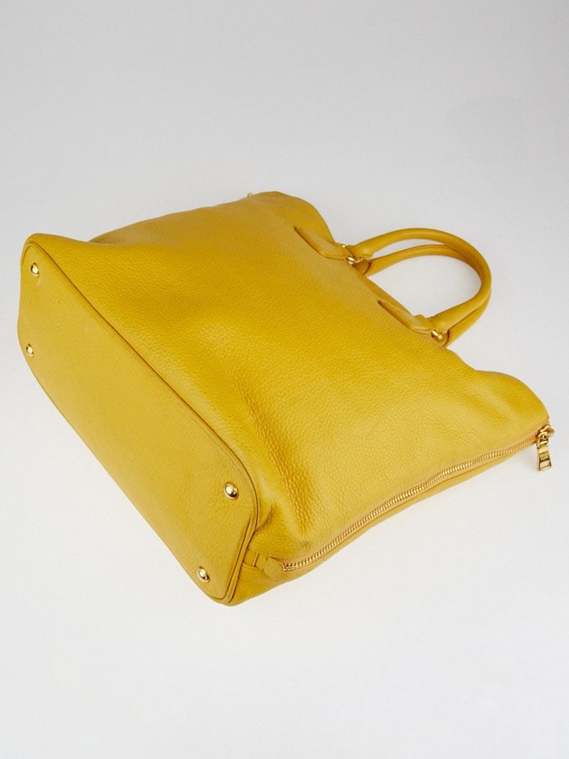 Prada Yellow Vitello Daino Leather Bauletto Bowler Bag - Yoogi's