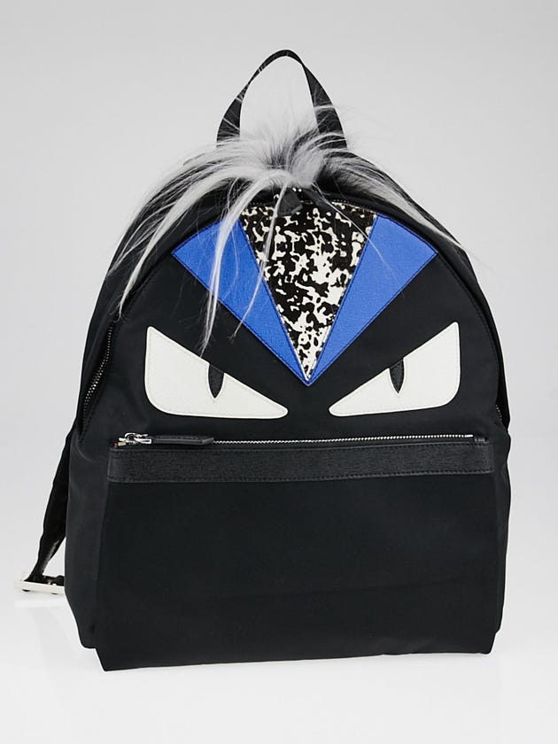 Fendi Black Nylon and Leather Monster Eyes Backpack Bag 7VZ012