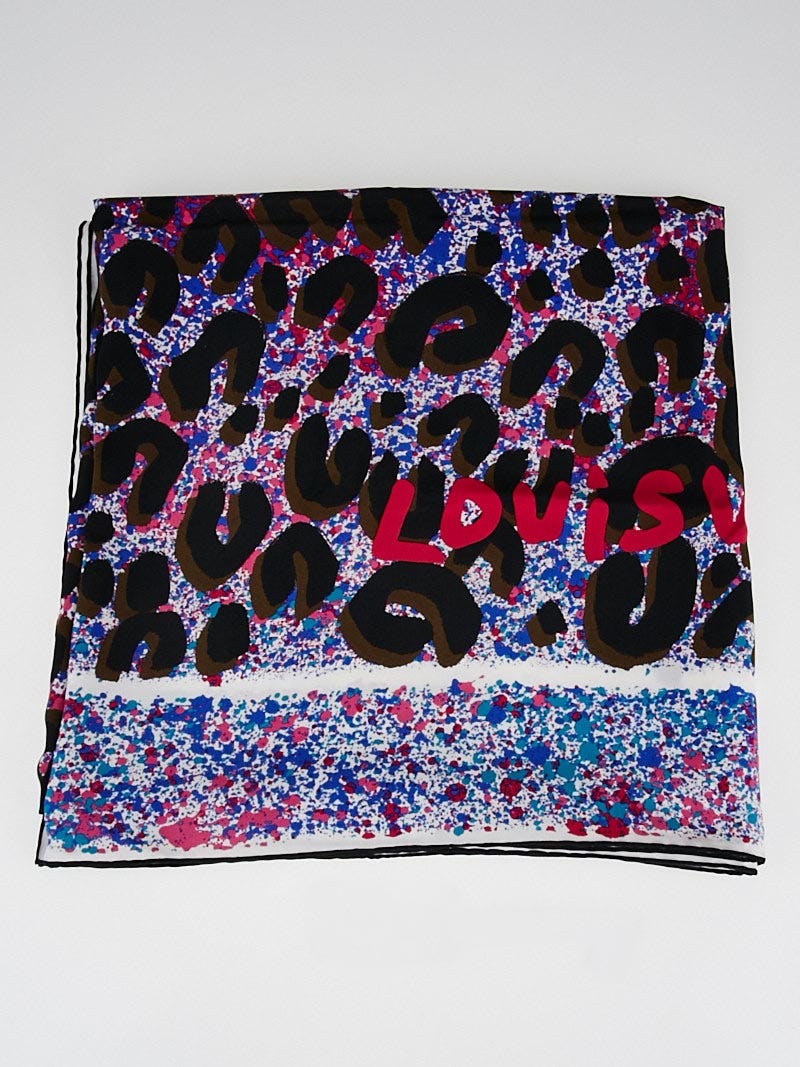 Louis Vuitton Violet Silk Leopard Spray Silk Square Scarf