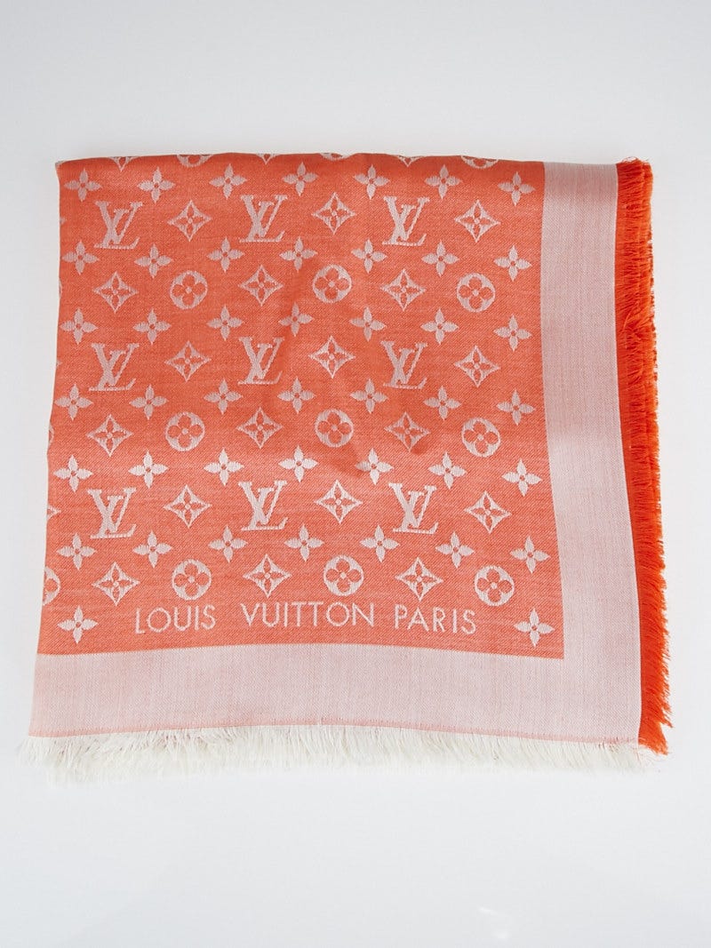 Louis Vuitton Brown Monogram Denim Silk/Wool Shawl Scarf - Yoogi's Closet