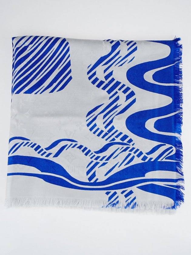Louis Vuitton Blue/White Monogram Silk/Wool Almazing Shawl Scarf