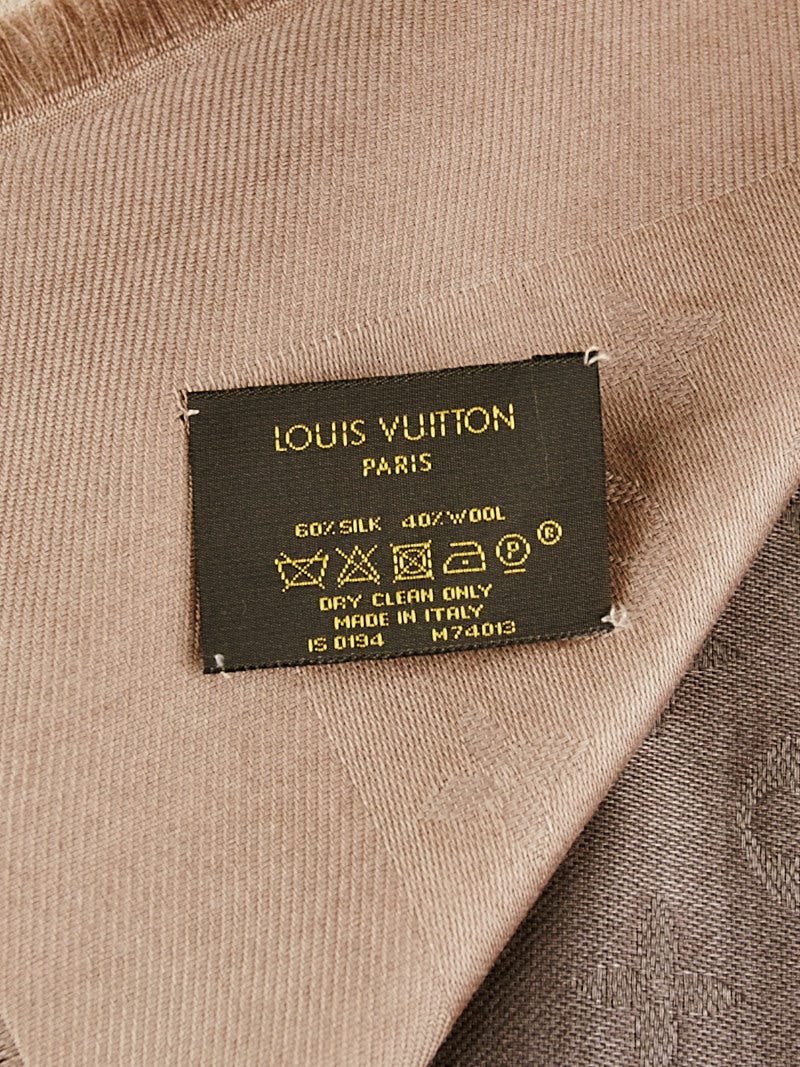 超美品！Louis Vuitton モノグラム シルク100% ITALY Louis Vuitton Brown Monogram Sunrise Silk/Wool Shawl Scarf