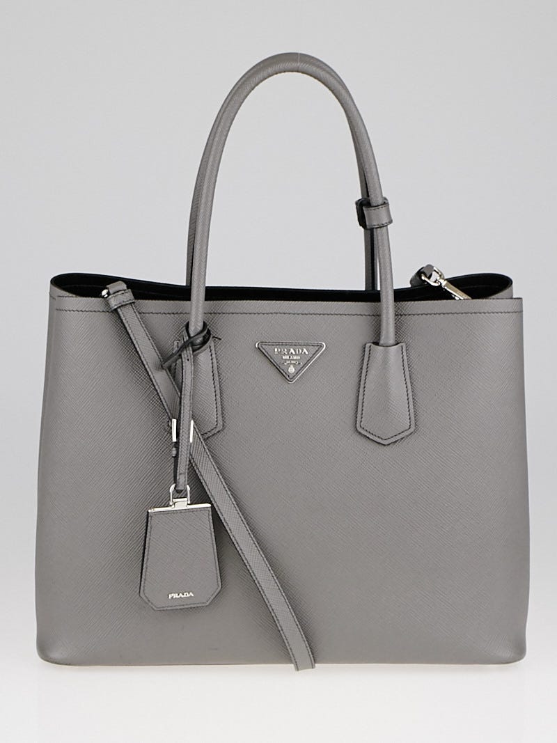 Prada Grey Saffiano Leather Double Handle Tote Bag BN2775 Yoogi s Closet