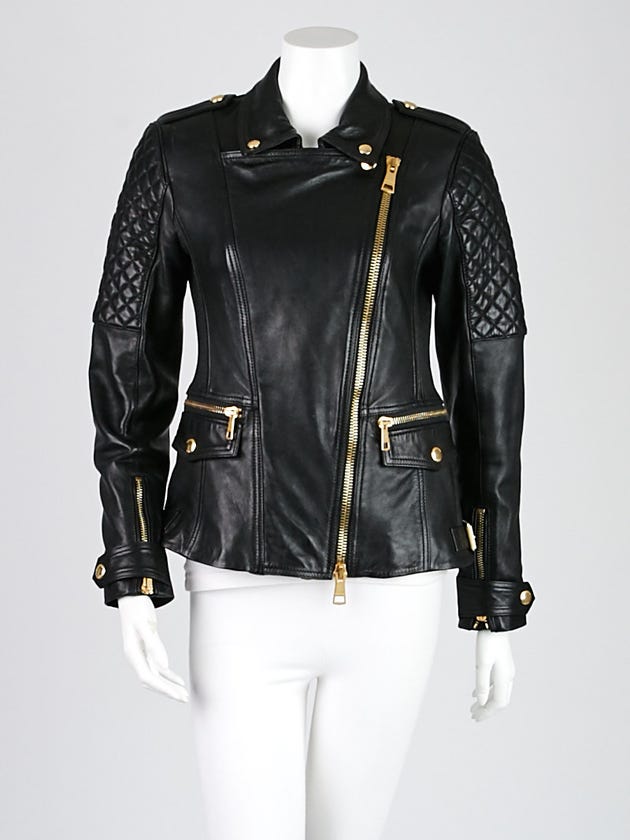 Burberry Brit Black Lambskin Leather Biker Jacket Size 6