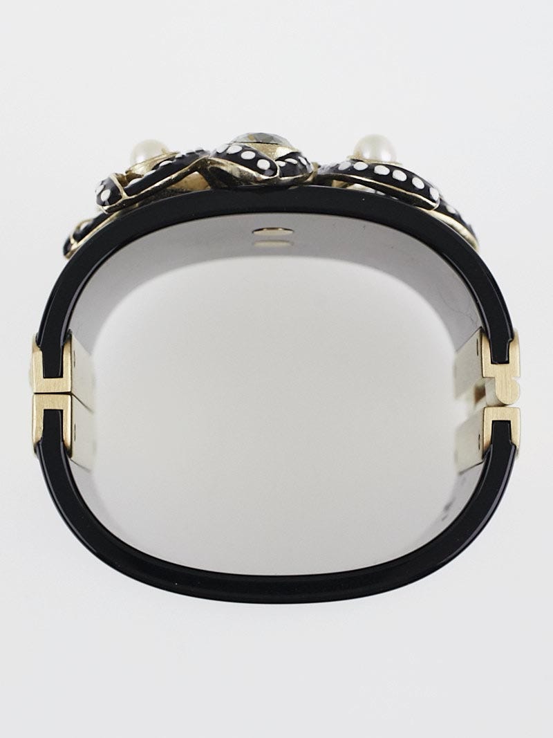 Chanel Clear Resin Floral CC Wide Bangle Bracelet - Yoogi's Closet
