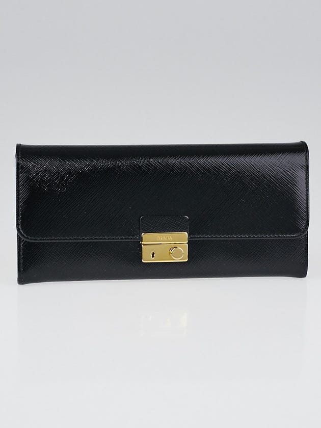 Prada Black Saffiano Vernice Leather Wallet 1M1037