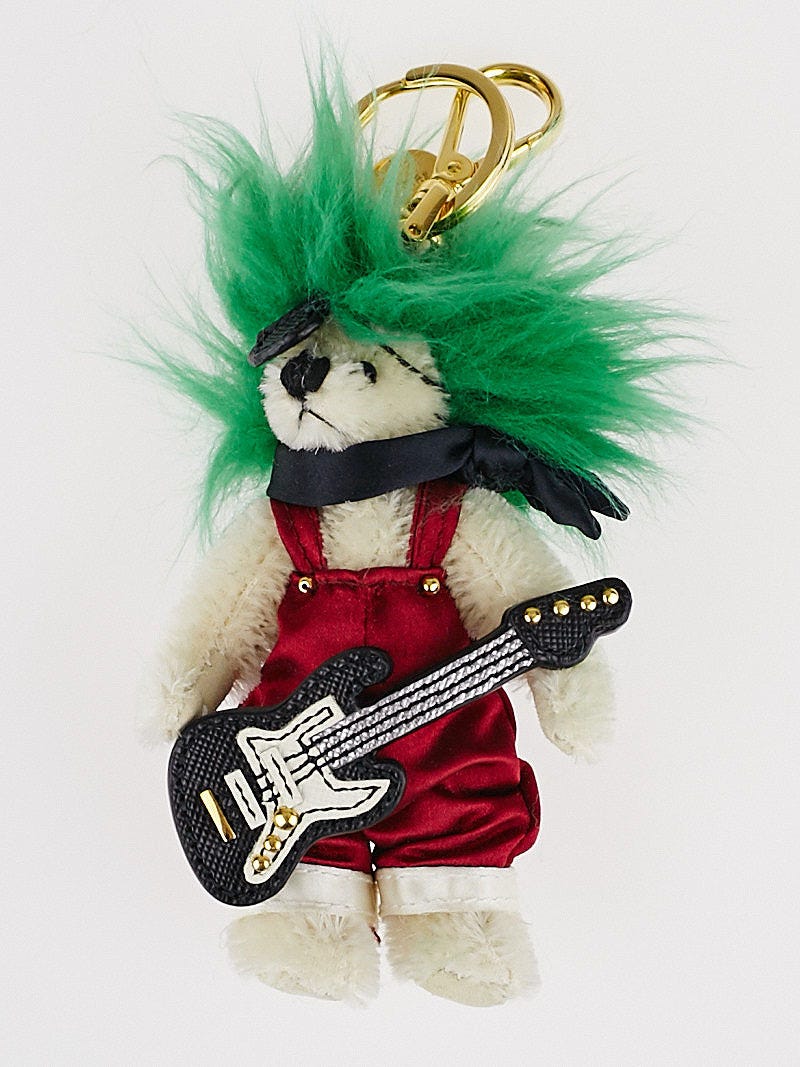 Prada Red Green Fabric Trick Duke Rockstar Teddy Bear Key and Bag Charm Yoogi s Closet