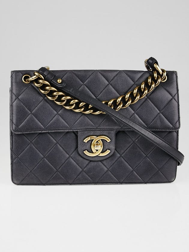 Chanel Black Quilted Caviar Leather Retro Class Jumbo Flap Bag