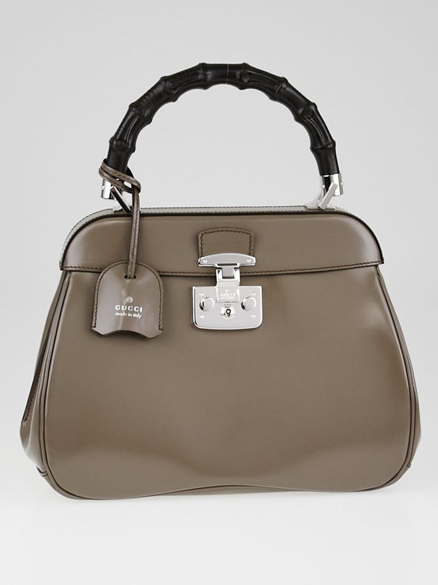 Gucci Grey Smooth Leather Lady Lock Bamboo Top Handle Bag