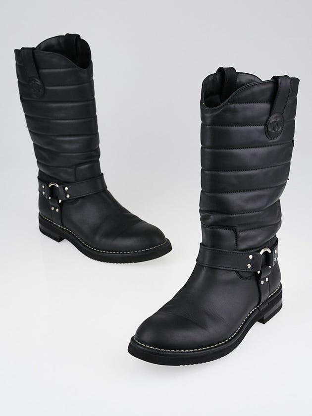 Chanel Black Quilted Oily Calf Leather Harness Boots Size 9/39.5