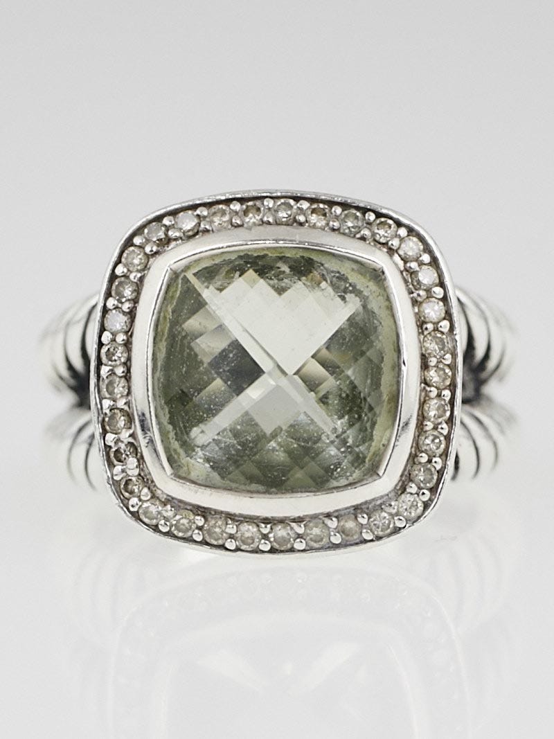 David Yurman 11mm Hampton Prasiolite and Diamond Albion Ring Size