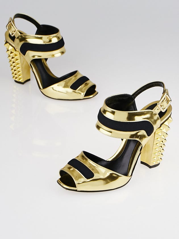 Fendi Gold Leather Studded Heel Sandals Size 6/36.5