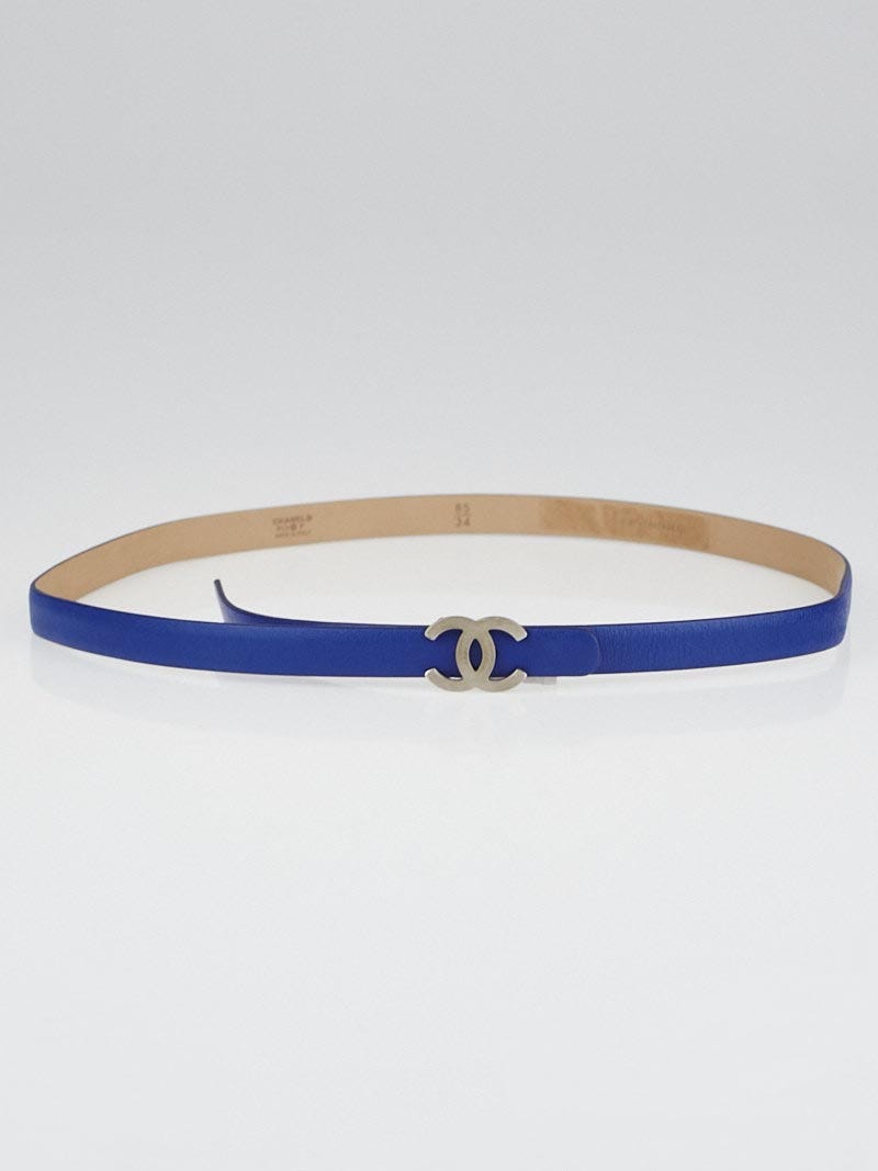 Chanel Blue Lambskin Leather Skinny Belt Size 85 34 Yoogi s Closet