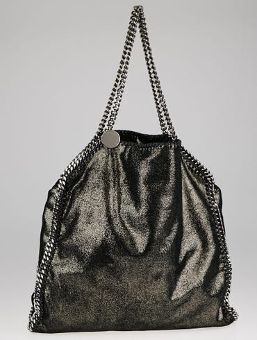 Stella McCartney Black Metallic Shaggy Deer Faux-Leather Falabella Fold  Over Tote Bag - Yoogi's Closet