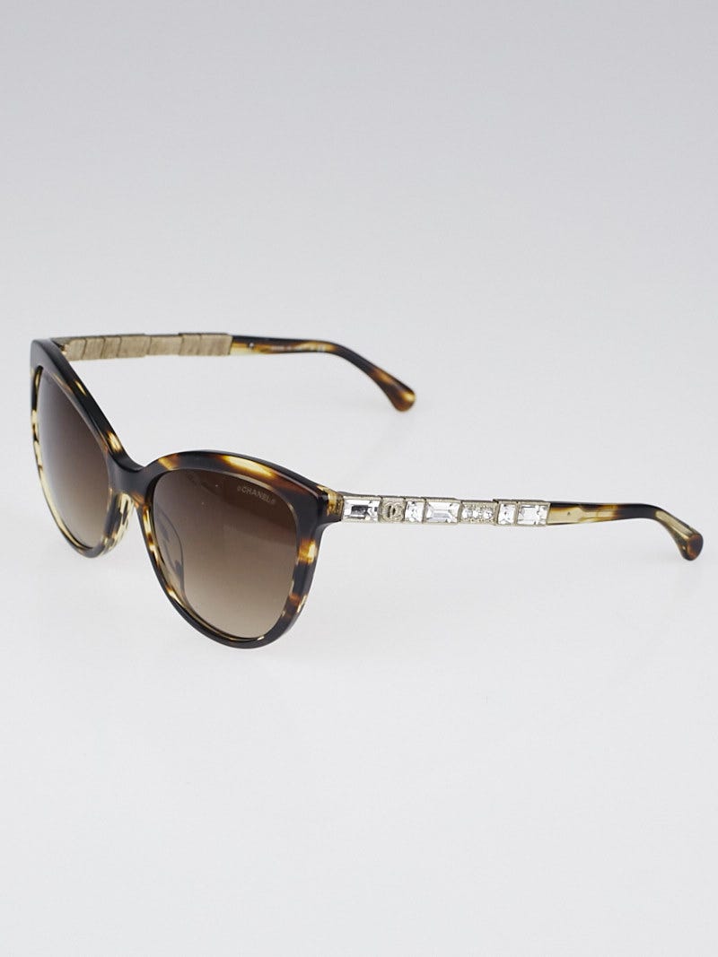 Chanel Tortoise Shell Cat Eye Acetate Frame and Crystals Bijou