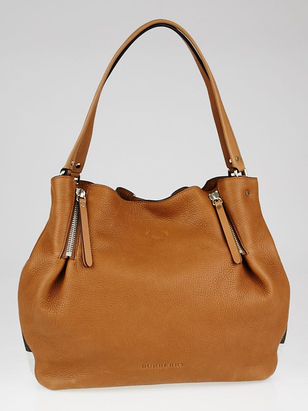Burberry Brown Leather and House Check Canvas Medium Maidstone Tote Bag