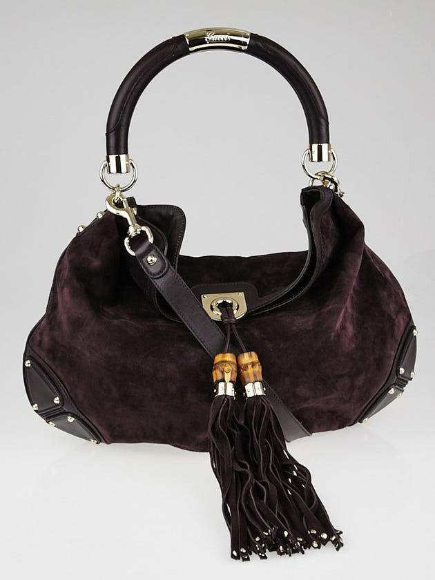 Gucci Violet Suede Leather Large Babouska Indy Top Handle Bag