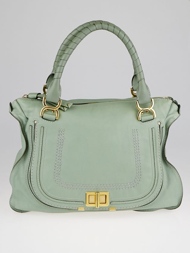 Chloe Light Green Leather Large Marcie Turn-Lock Large Satchel Bag