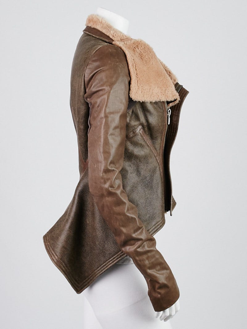 Rick Owens DNA/Pink Lambskin Leather and Shearling Peplum