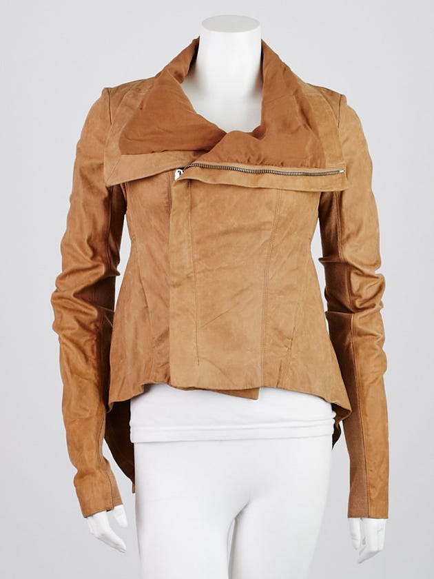 Rick Owens Honey Calfskin Leather Peplum Jacket Size 8/42