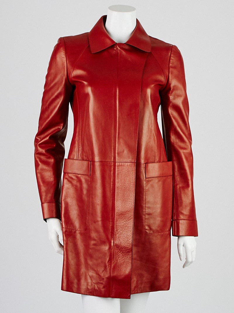 Gucci Red Leather Pointcollar Long Jacket Size 8 42 Yoogi s Closet