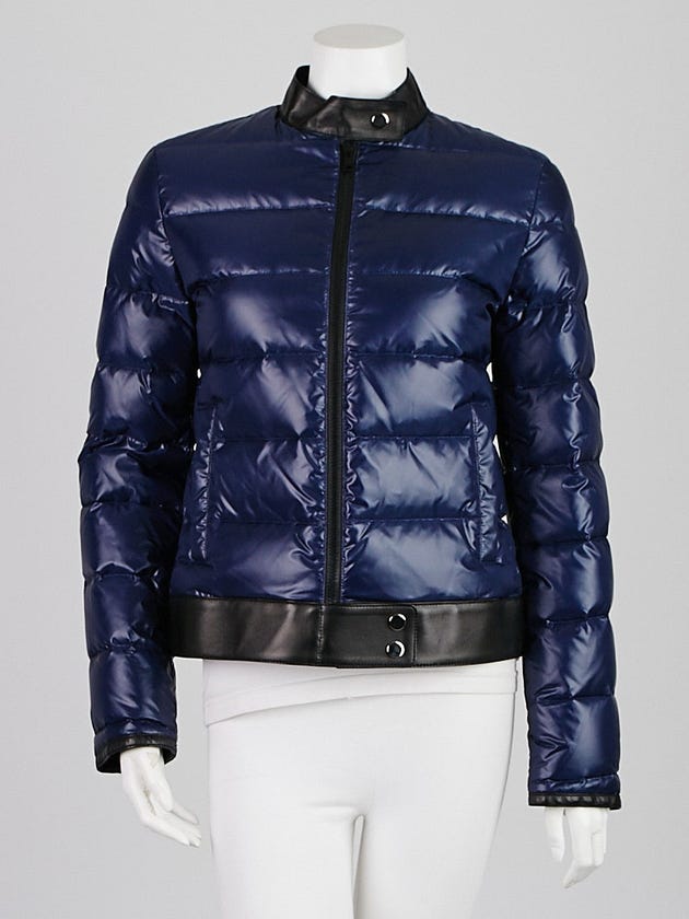 Gucci Blue Quilted Puffy Polyester and Down and Leather Jacket Size 8/42