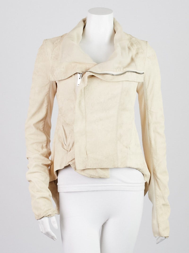 Rick Owens Milk Blister Lambskin Leather Biker Jacket Size 8/42 