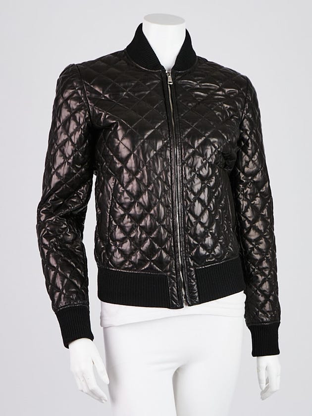 Gucci Black Quilted Leather Bomber Jacket Size 6/40
