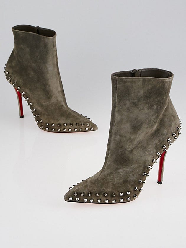 Christian Louboutin Cendre/Gunmetal Spiked Willetta 100 Ankle Boots Size 7.5/38
