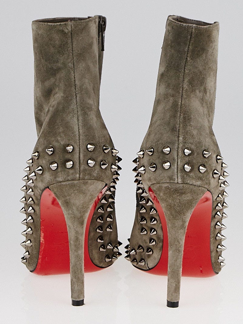 Christian Louboutin Cendre/Gunmetal Spiked Willetta 100 Ankle