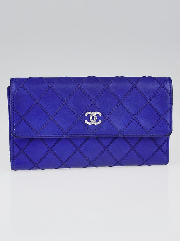 Chanel Royal Blue Stitch Quilted Leather Long Flap Wallet