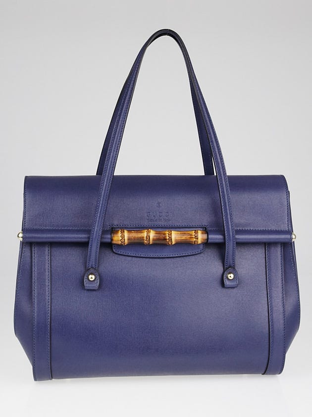 Gucci Navy Blue Leather Large New Bullet Tote Bag