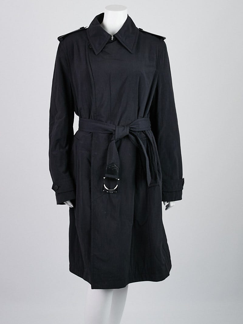 Louis Vuitton Black Nylon Belted Trench Coat Size 14/48 - Yoogi's Closet