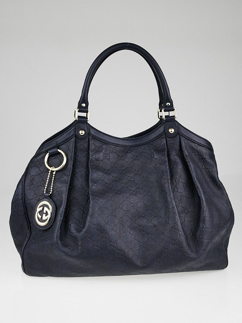 Gucci Navy Blue Guccissima Leather Large Sukey Tote Bag Yoogi s Closet