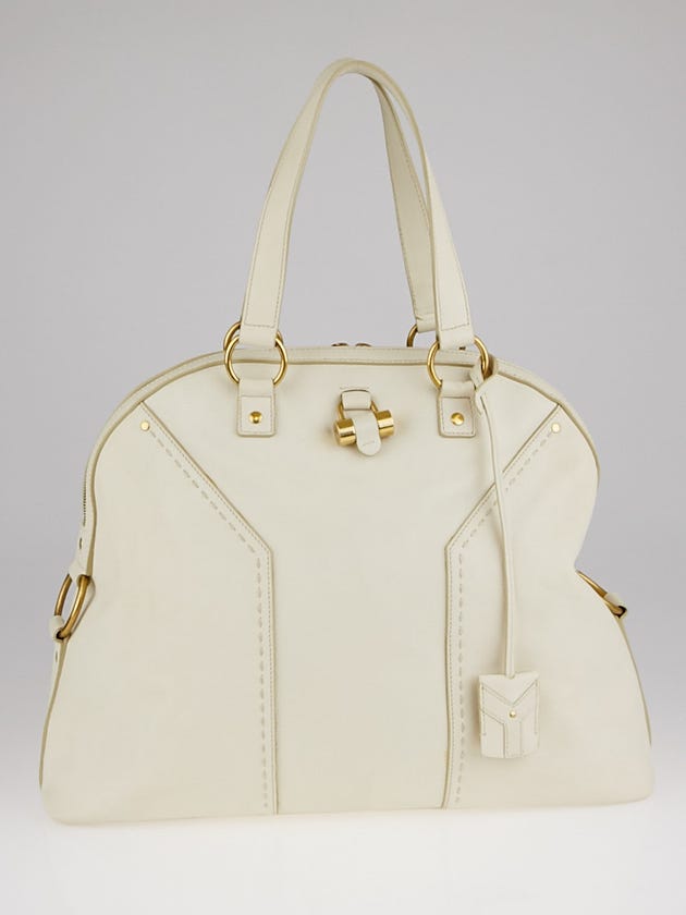 Yves Saint Laurent White Calfskin Leather Oversized Muse Bag