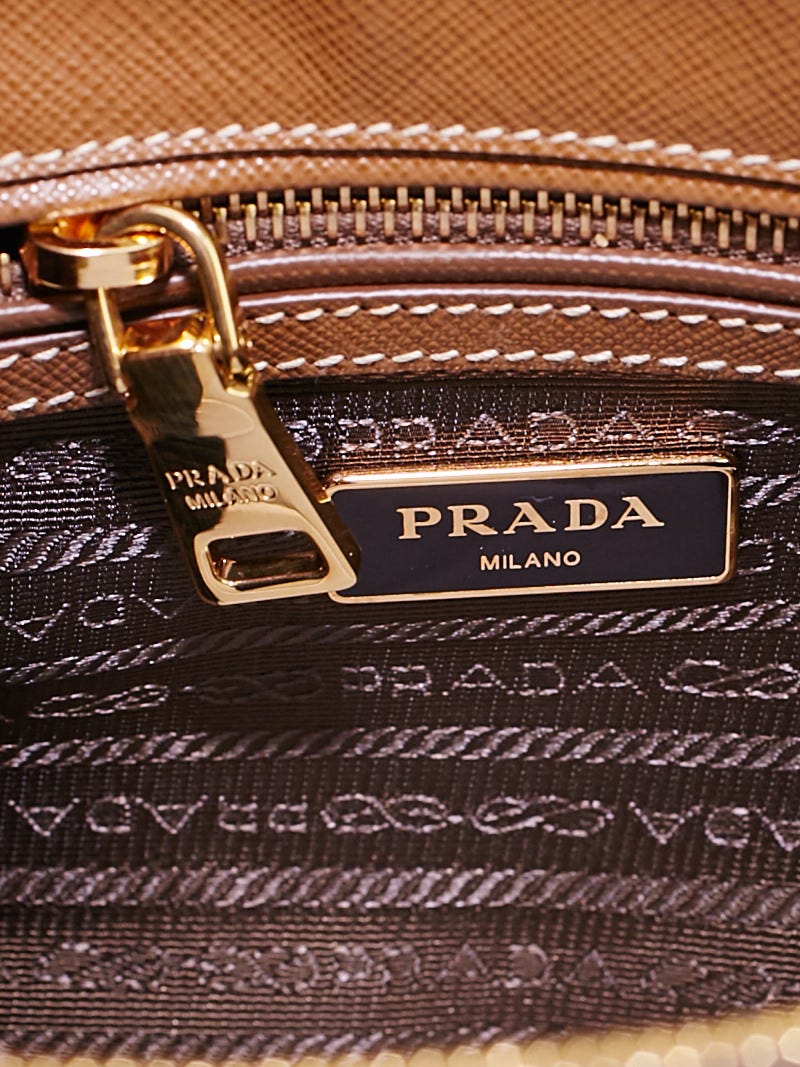 Prada Cannella Saffiano Lux Leather Small Double Zip Galleria Bag 1BA896 |  Yoogi's Closet