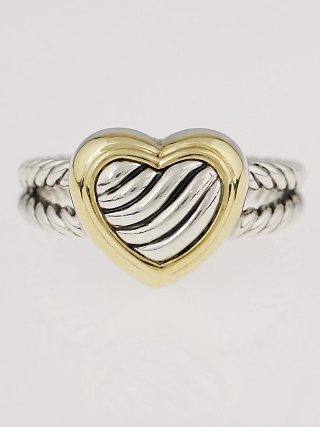 David Yurman Sterling Silver and 18k Gold Cable Heart Ring Size 7
