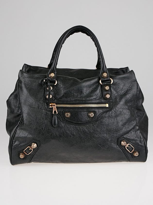 Balenciaga Black Lambskin Leather Giant 21 Rose Gold Midday Bag