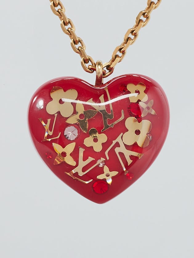 Louis Vuitton Pomme D'Amour Monogram Inclusion Heart Pendant Necklace