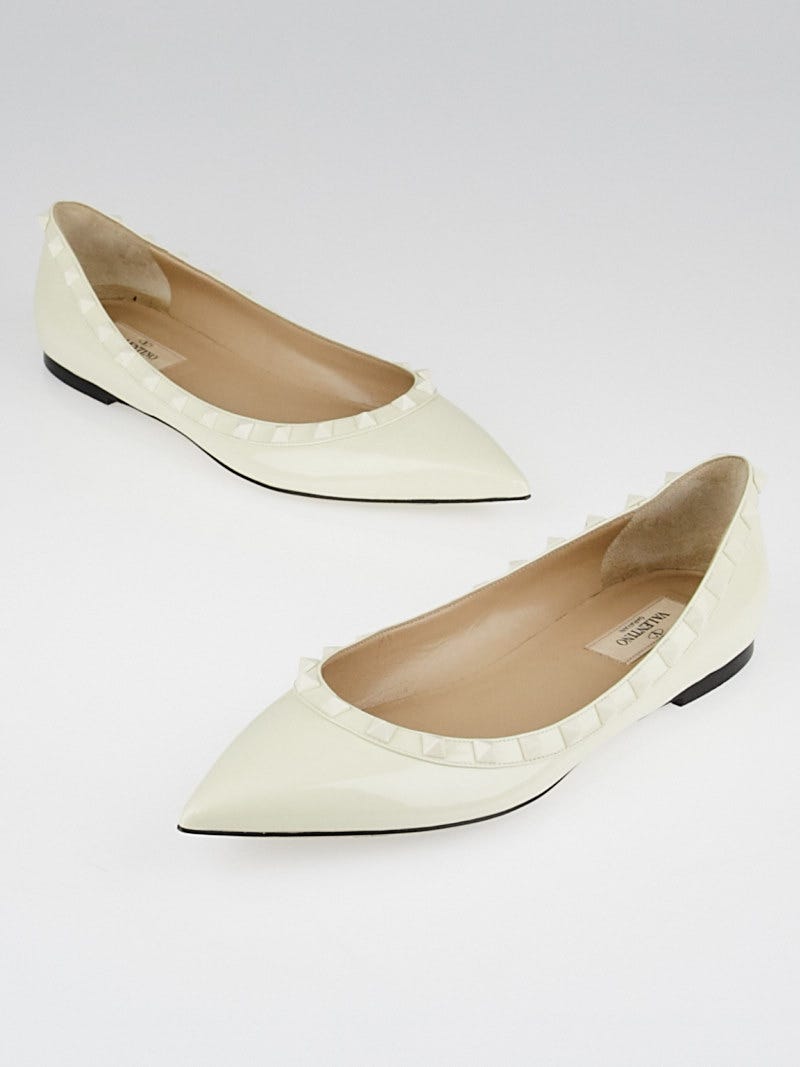 Valentino White Patent Leather Rockstud Flats Size 8.5/39