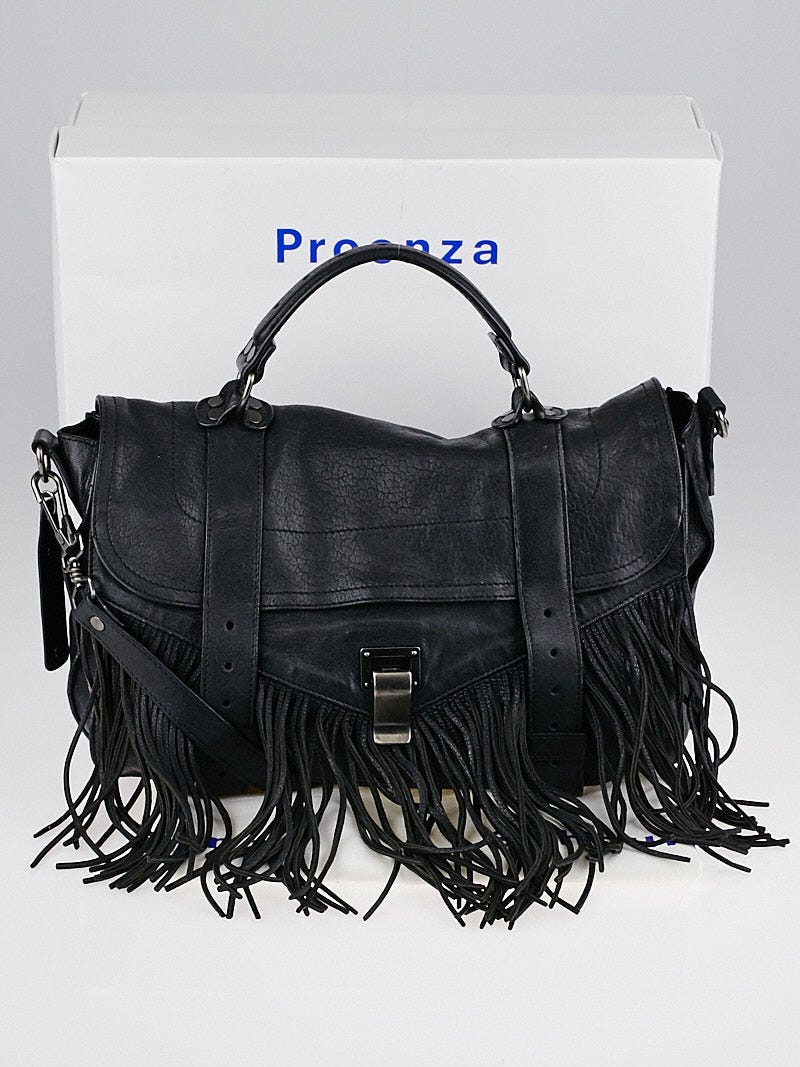 Proenza Schouler Black Leather Fringe PS1 Medium Satchel Bag