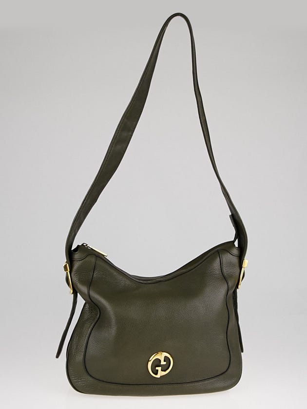 Gucci Dark Green Pebbled Leather 1973 Messenger Bag