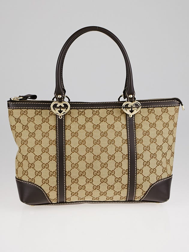 Gucci Beige/Ebony GG Canvas Lovely Heart-Shaped Interlocking G Small Tote Bag