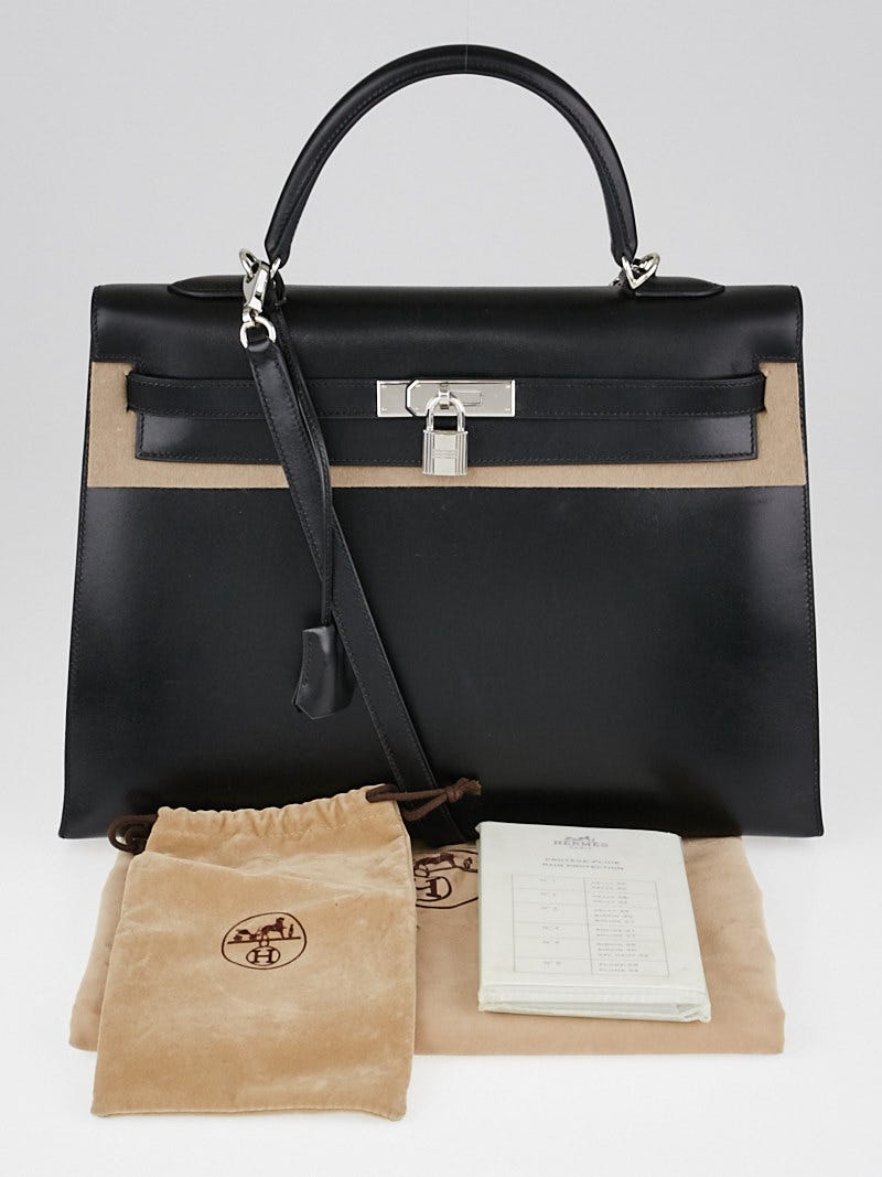 Hermes 36cm Black Box Leather Palladium Plated Kelly Sellier Bag - Yoogi's  Closet