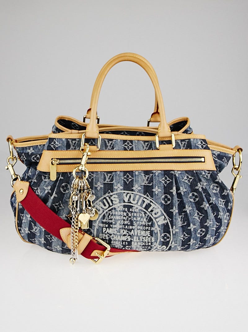 Louis Vuitton Porte Epaule Raye Handbag Striped Monogram Denim GM